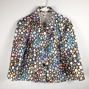 Christopher & Banks L Womens Button Front Jacket Multicolor Abstract Cotton